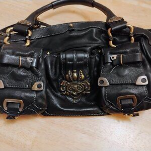 Juicy Couture BLACK LEATHER satchel Logo legacy Bag purse  ICONIC